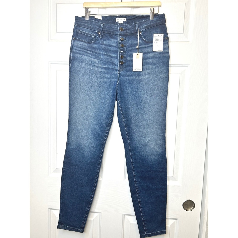 Good American Good Legs Jeans Womens 15 Blue NWT High Rise Button Fly GLEB160T‎